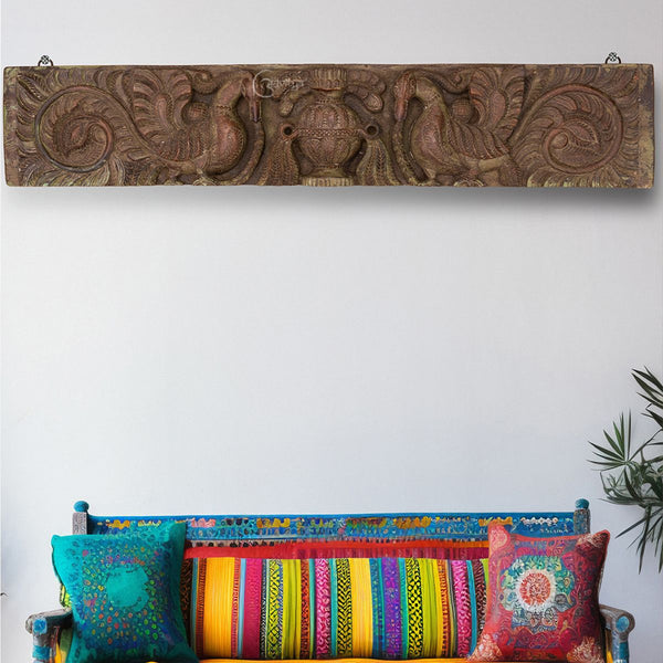 "Wooden Peacock Carved Panel (Large) "