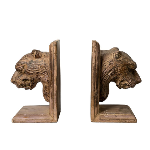 Lion Face Wooden Bookends (Pair)