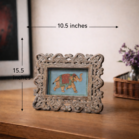 Photo Frame | Wooden Carving | Vintage Design | 11.5 X 9.5 Inches