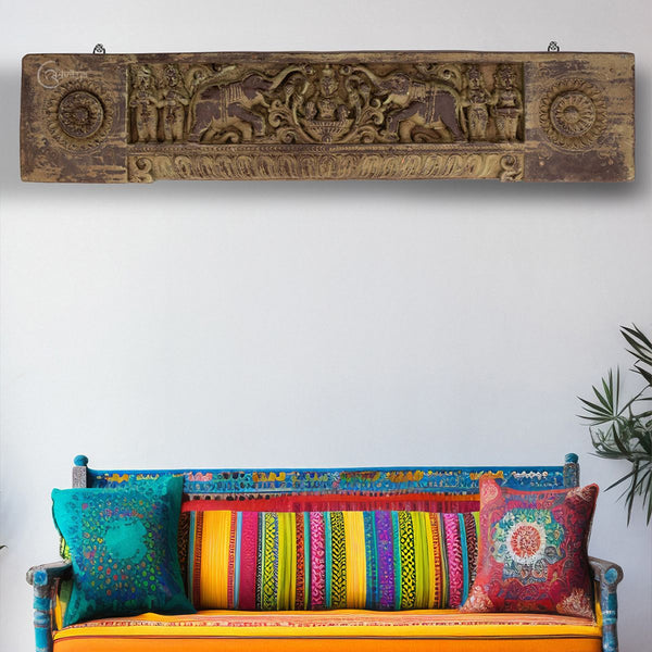 Indian Gajah Laxmi Wooden Panel (Large)