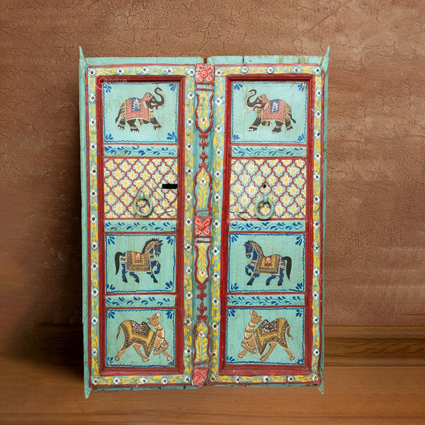 Wooden Door Handpainted with Royal Animals (Dust Blue)