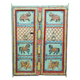 Wooden Door Handpainted with Royal Animals (Dust Blue)