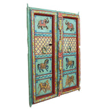 Wooden Door Handpainted with Royal Animals (Dust Blue)