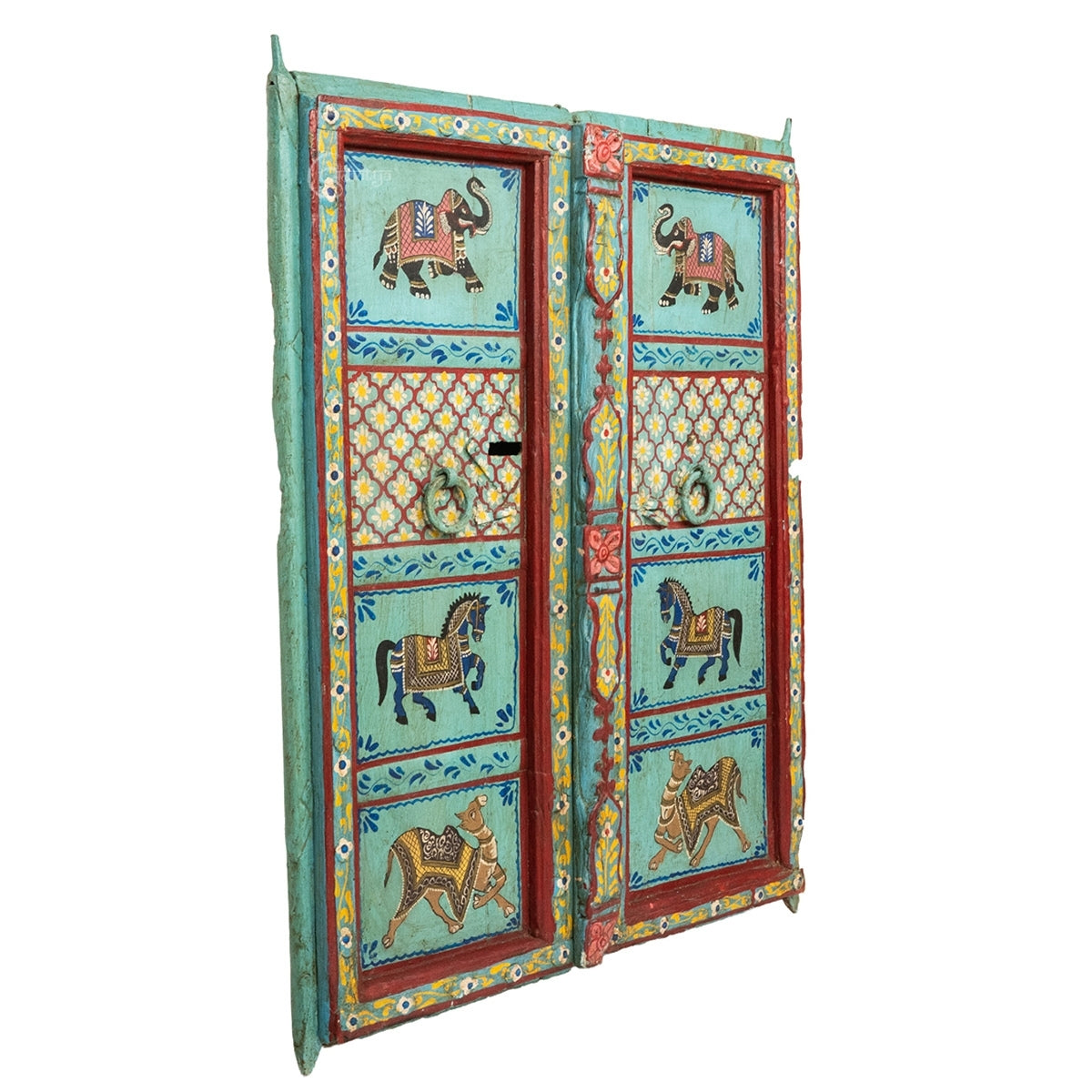 Wooden Door Handpainted with Royal Animals (Dust Blue)