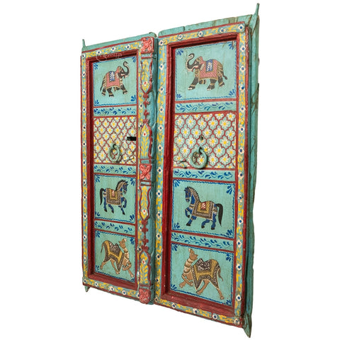 Wooden Door Handpainted with Royal Animals (Dust Blue)