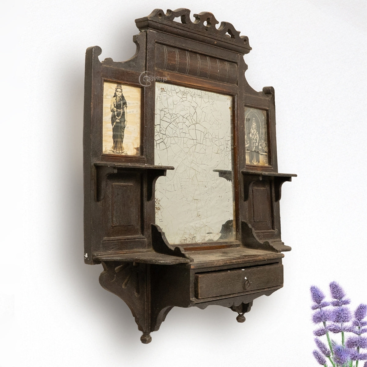 Antique Wood Wall Dressing Mirror