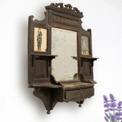 Antique Wood Wall Dressing Mirror