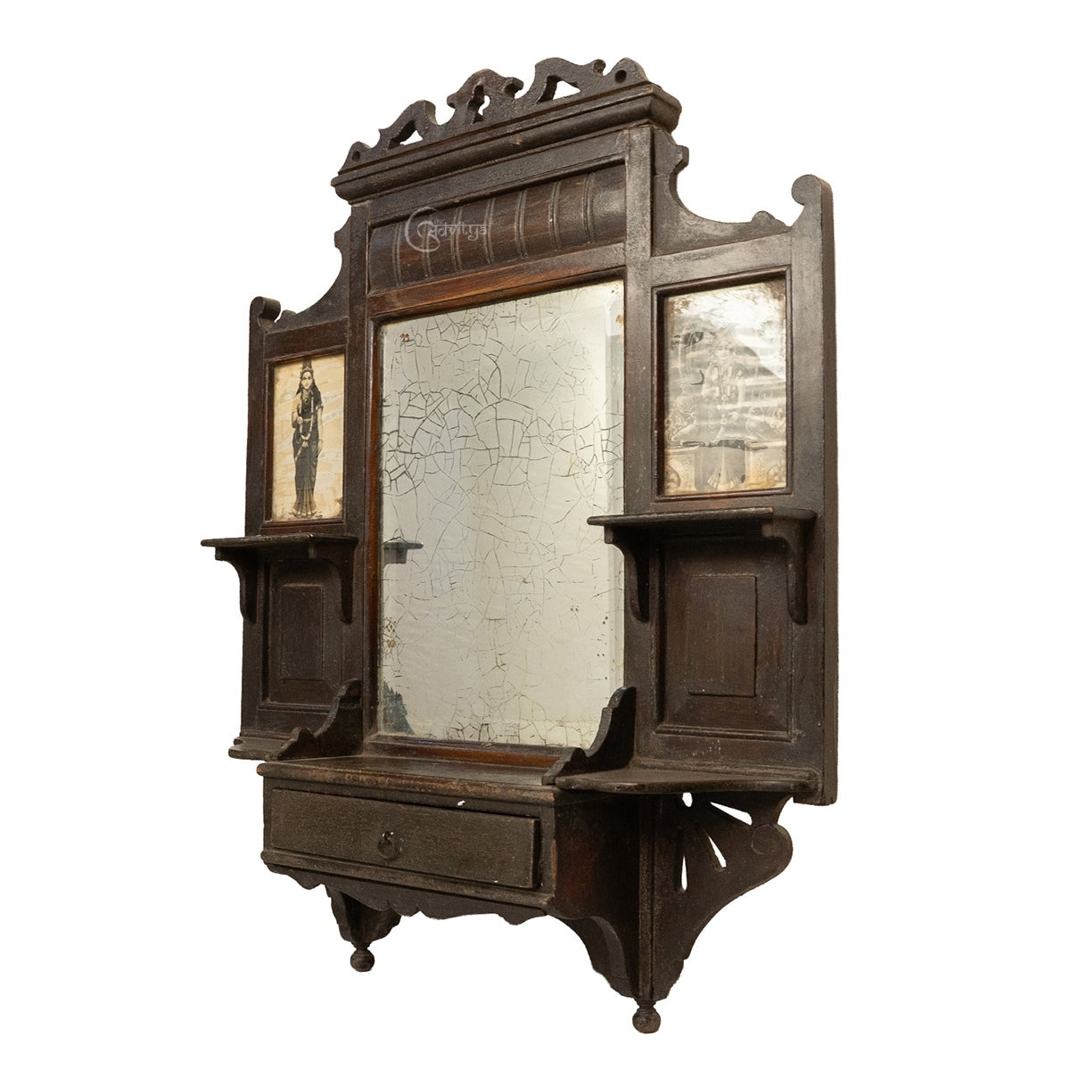 Antique Wood Wall Dressing Mirror
