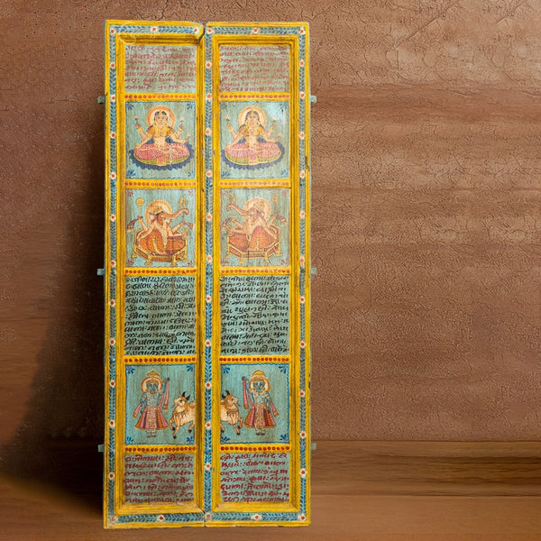 Wooden Door with Handpainted Laxmi on Lotus (Yellow)