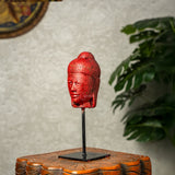 Wooden Buddha Face on Iron Stand (Red)