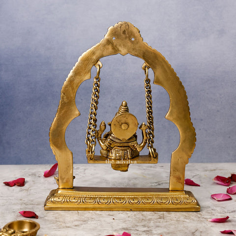 Ganesha,Ganepati,Ganasha,Ganapati,Gajanand,Gajananaa,Gajanana,Ekadanta,Brass Yali Jhula With Ganesha Sitting On It