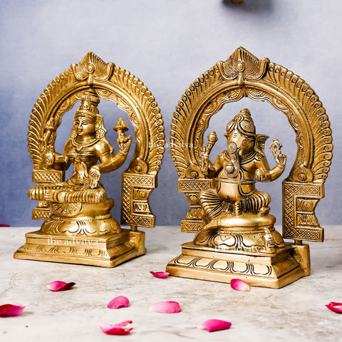 Vighneswari,Vakratund Laksmi,Ganesh Laxmi, Lambodari Lakshmi,Ekadanta Laksmi,Brass Laxmi Ganesh with Curved Ring