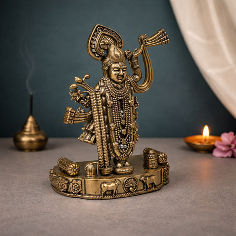 Shreenath Ji Idol | Balaji | Brass Superfine | Temple Essential | Car Dashboard Statue | 4 Inches