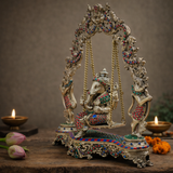 Ganesh on Jhula/Swing | Stonework Finishing | Brass Make| Decor & Gifting | 17.5 Inches
