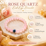 Natural Rose Quartz with Evil Eye Bracelet for Love, Protection & Emotional Peace