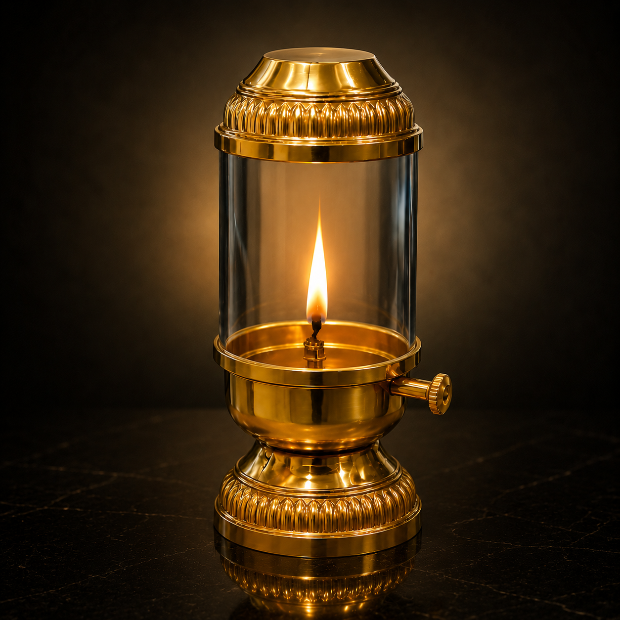 Elegant Brass Oil Akhand Jyot Diya With Adjustable Bati ( Large, 300 ml Capacity )