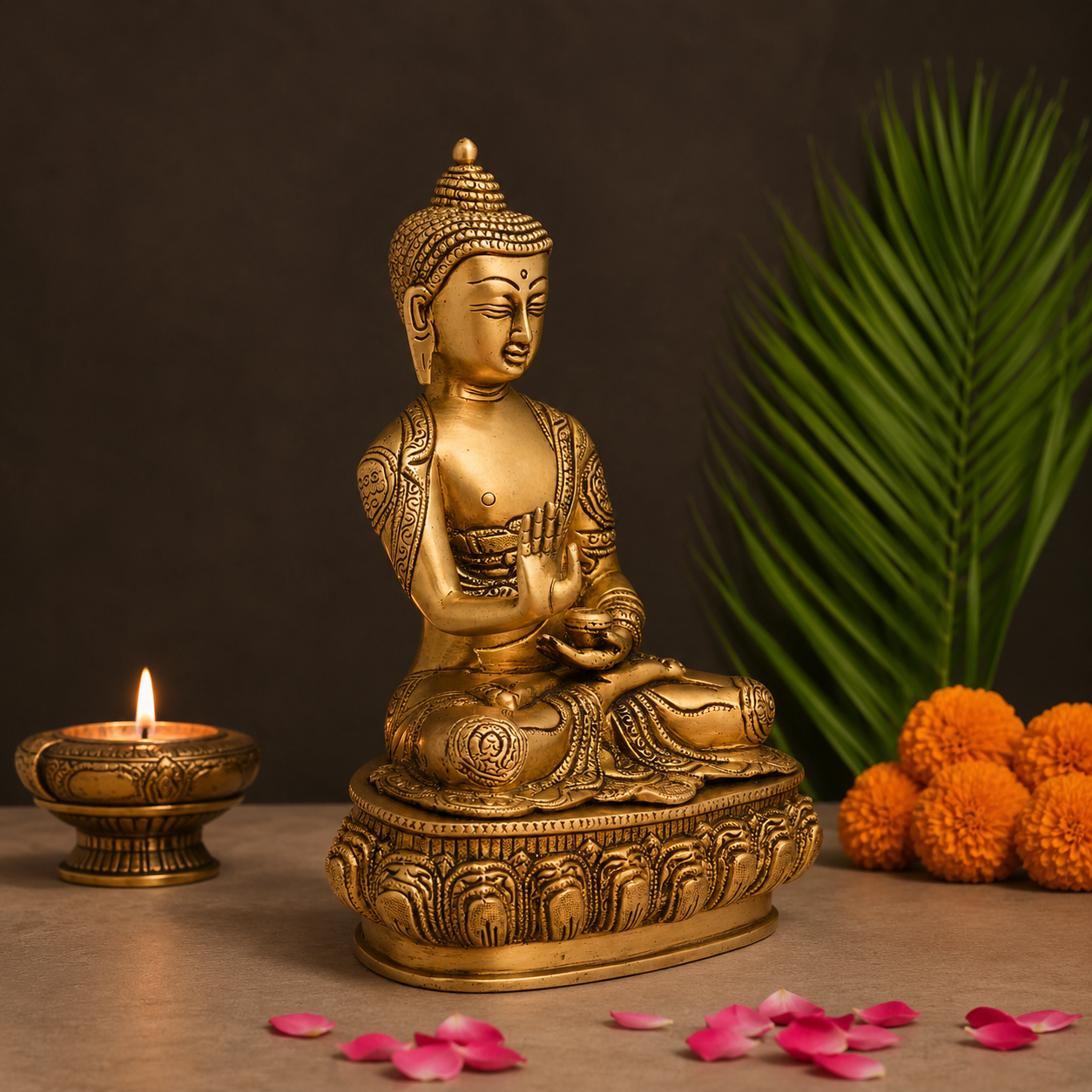 Peaceful Sitting Buddha Fine Brass Statue