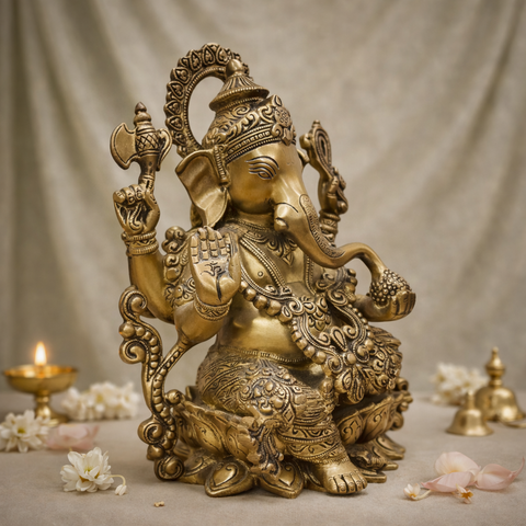 Ganpati Vighnaharta Brass Murti Home & Pooja Decor, Gifting | 12.5 Inches