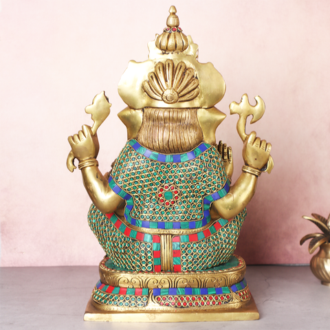 Brass Ganesha Crown-Statue With Mosaic Work