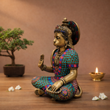 Hanuman's Abhaya Mudra Murti in Brass with Stonework | 11.5 inches