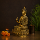 Large Brass Sitting Buddha Statue on Ornamental Base