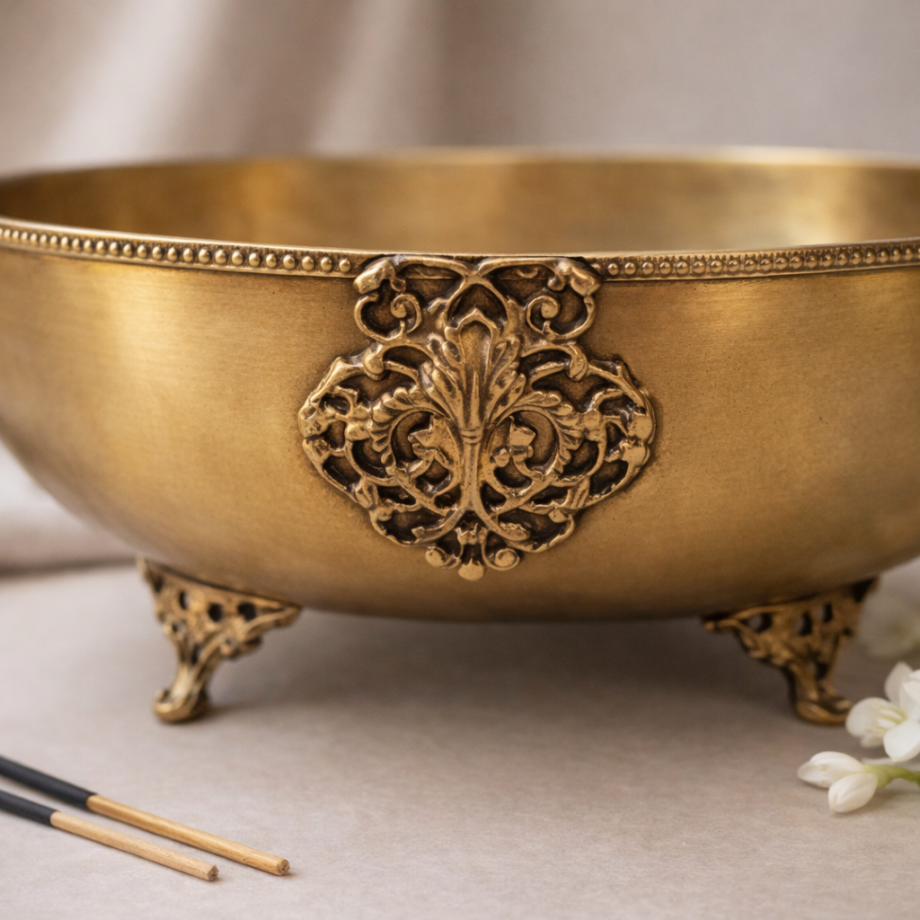 Padma Jal Oval Urli | Brass Bowl | Festive Decor & Gifting | 10 X 3.2 Inches