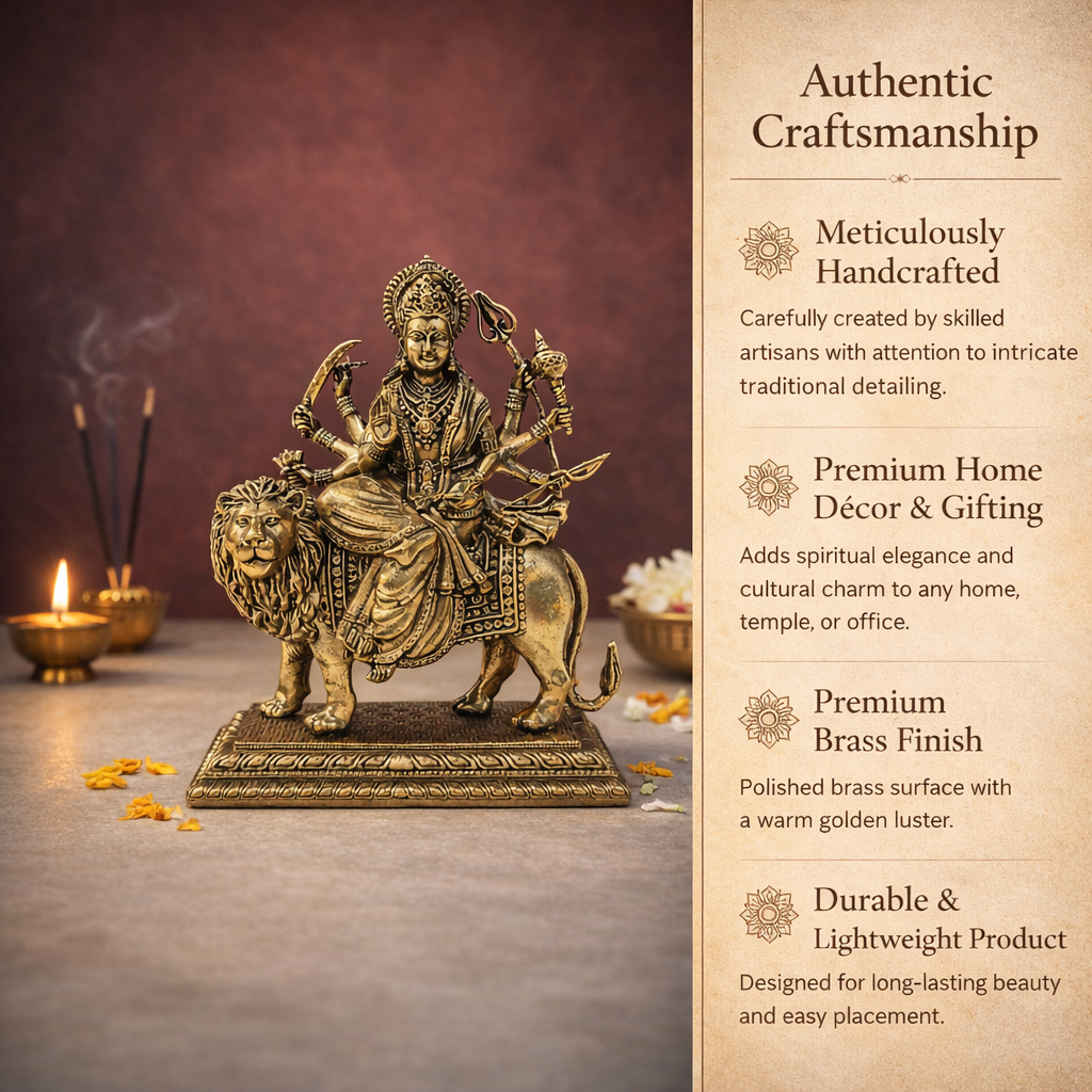 Durga on Lion Superfine Brass Statue for Puja & Home Decor | 4.5 Inch