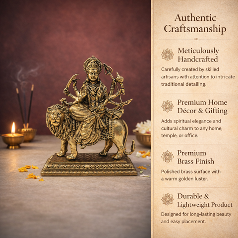 Durga on Lion Superfine Brass Statue for Puja & Home Decor | 4.5 Inch
