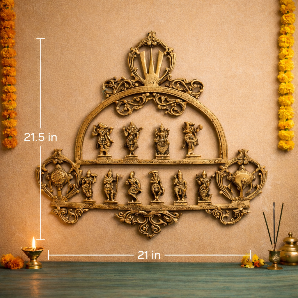 Dashavatar (Lord Vishnu Avatars) Brass Wall Hanging,  | 21.5 inches