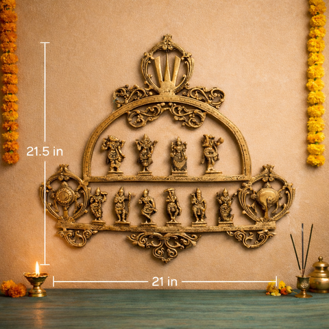 Dashavatar (Lord Vishnu Avatars) Brass Wall Hanging,  | 21.5 inches