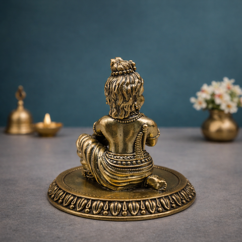 Bal Krishna Idol | Makhanchor Swaroop | Brass Superfine Finish | Home & Mandir Decor | 3 Inches