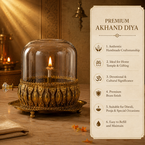 Brass Akhand Jyot Diya With Adjustable Bati Knob( Extra Large,200 Ml )