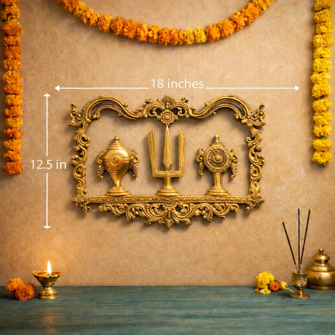 Vaishnav Tilak with Shankh Chakra Brass Wall Hanging Decor | 12.5 inches