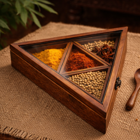 Wooden triangle Spice Box/Masala Dani Gift