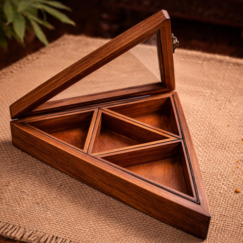 Wooden triangle Spice Box/Masala Dani Gift