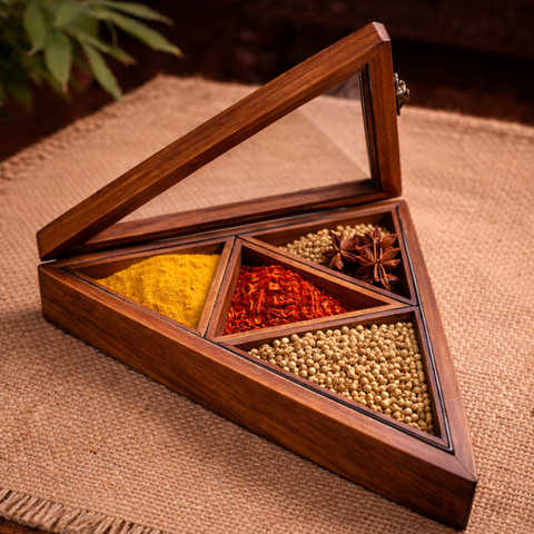 Wooden triangle Spice Box/Masala Dani Gift