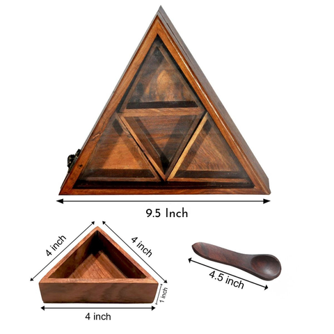 Wooden triangle Spice Box/Masala Dani Gift