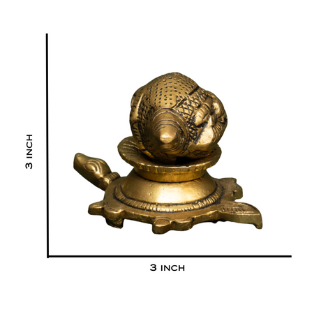 Brass Shankha On Tortoise Stand with Ganesha Detailing