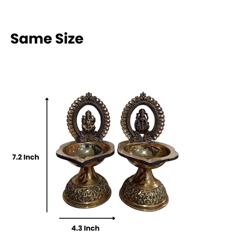 Traditional Superfine Brass Laxmi & Ganesh Deepam Pair| Pooja Oil Lamp for Home & Temple Décor (7.2 Inches, Pair )