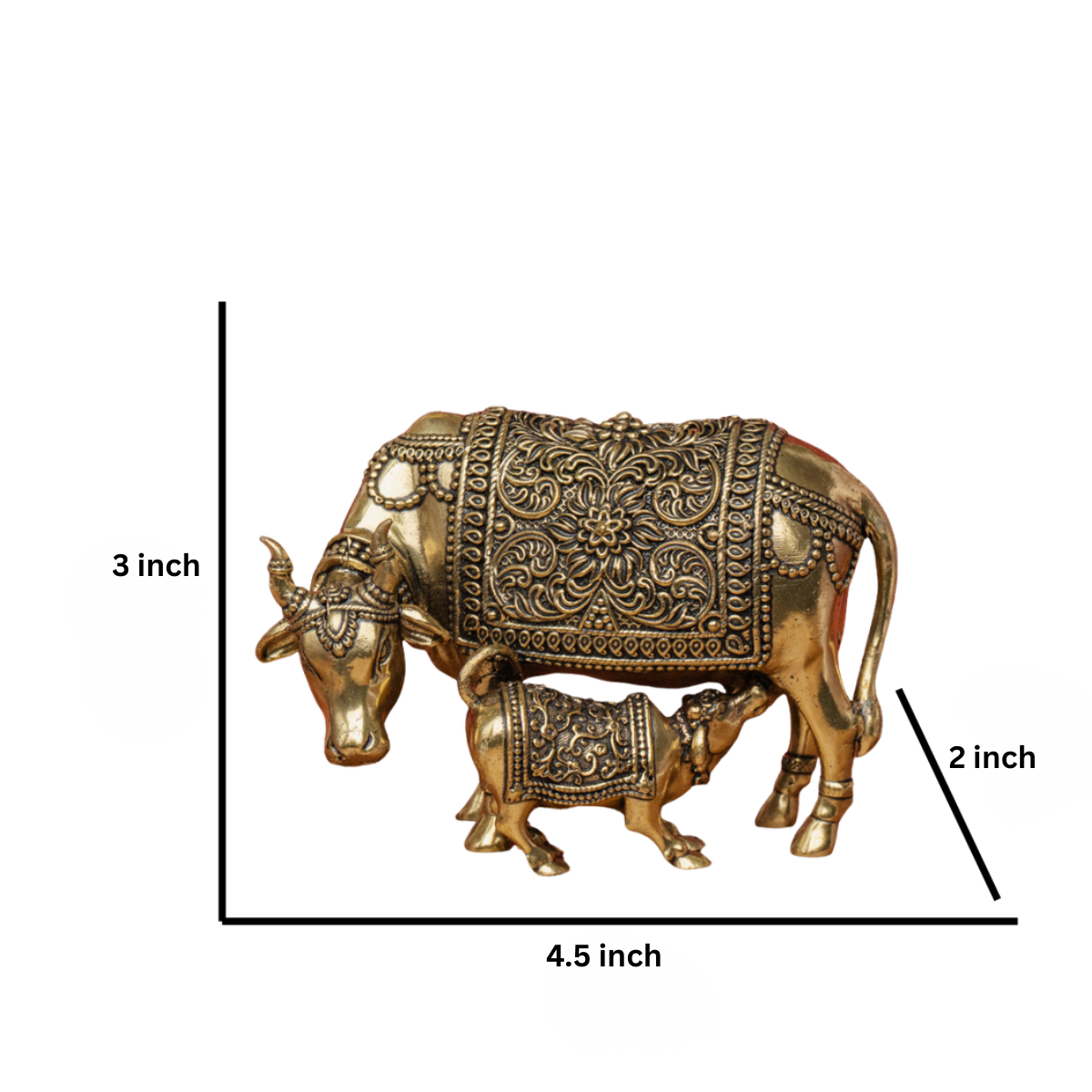 Superfine Brass Cow with Calf Statue (Kamadhenu)