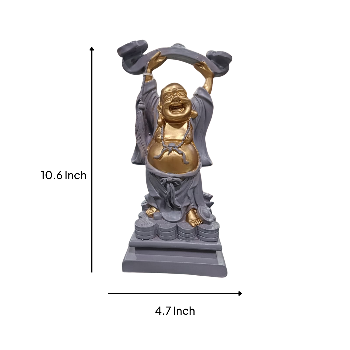 Set of 4 Resin Laughing Buddha Idols – Feng Shui Lucky Charm Figurines for Home & Office Decor, Wealth, Happiness & Prosperity Showpieces