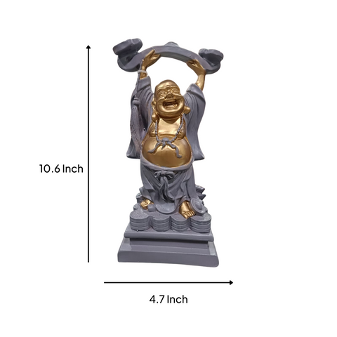Set of 4 Resin Laughing Buddha Idols – Feng Shui Lucky Charm Figurines for Home & Office Decor, Wealth, Happiness & Prosperity Showpieces