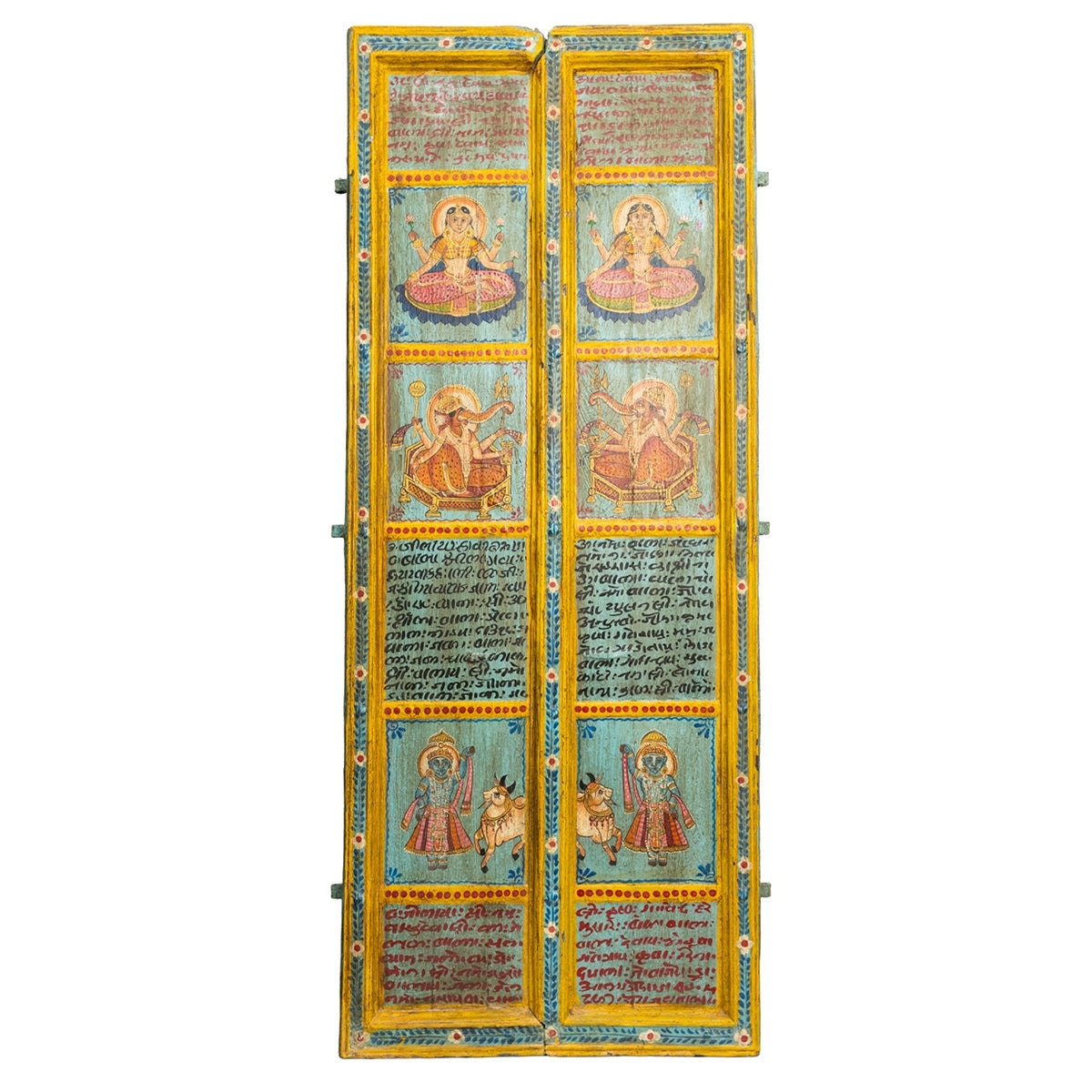 Wooden Door with Handpainted Laxmi on Lotus (Yellow)
