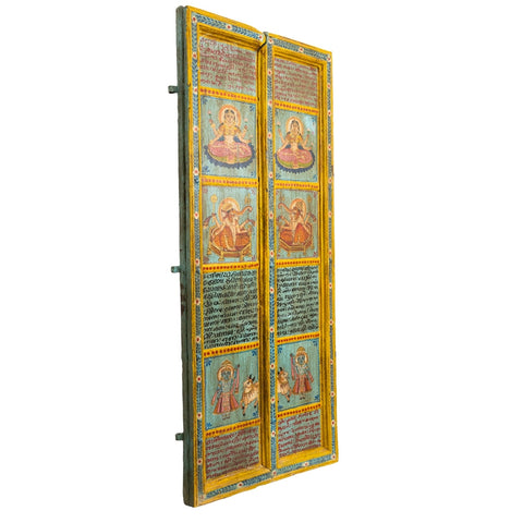 Wooden Door with Handpainted Laxmi on Lotus (Yellow)
