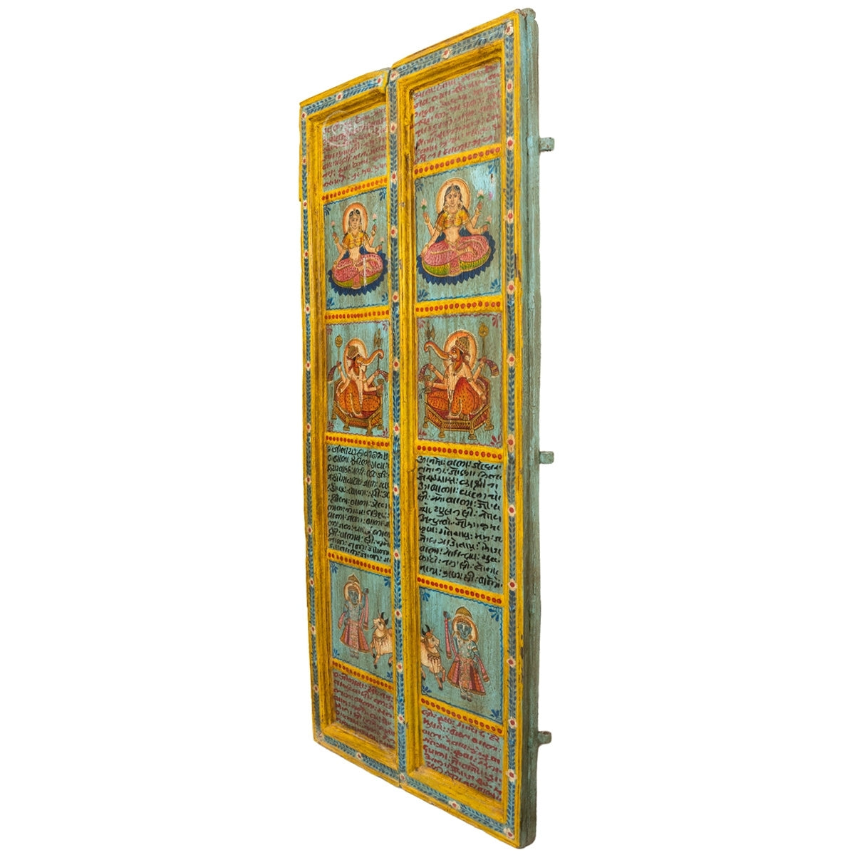 Wooden Door with Handpainted Laxmi on Lotus (Yellow)
