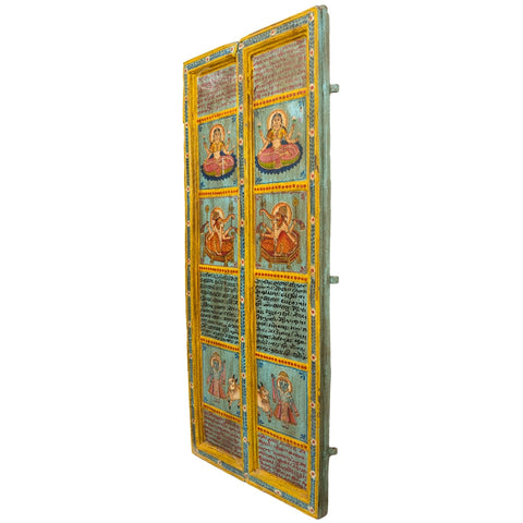 Wooden Door with Handpainted Laxmi on Lotus (Yellow)