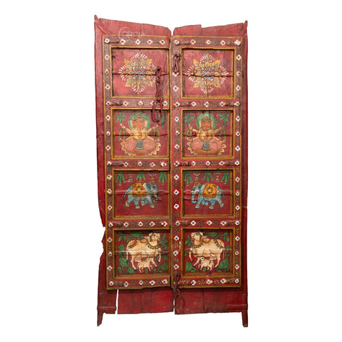 Wooden Door with Handpainted Ganesha (Red)