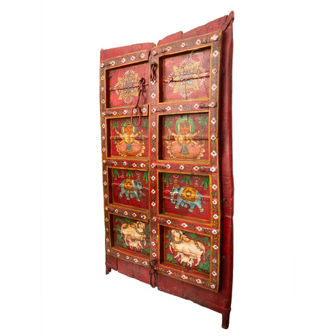Wooden Door with Handpainted Ganesha (Red)