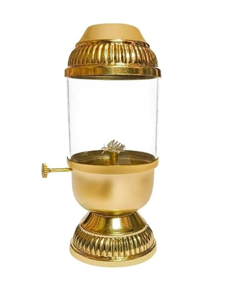 Elegant Brass Oil Akhand Jyot Diya With Adjustable Bati ( Medium, 180 ml Capacity )