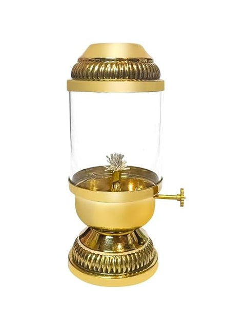 Elegant Brass Oil Akhand Jyot Diya With Adjustable Bati ( Medium, 180 ml Capacity )